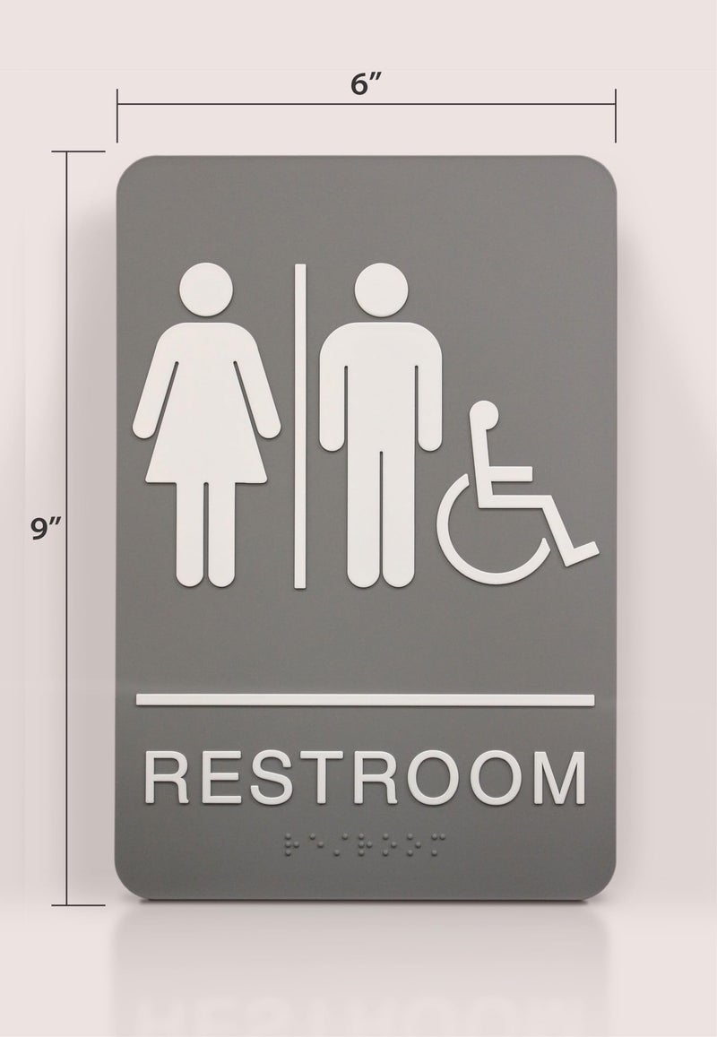 Headline Sign 5222 ADA Wheelchair Accessible Restroom Sign with Grade 2 Braille and Tactile Graphics, 6 Inches by 9 Inches, Light Gray/White, Made in USA - Image 3